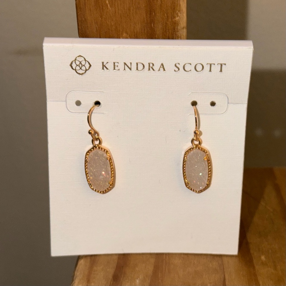 NWT Kendra Scott “Lee” Rose Gold Drop Earrings in Iridescent Drusy (Nordstrom) - Picture 1 of 5